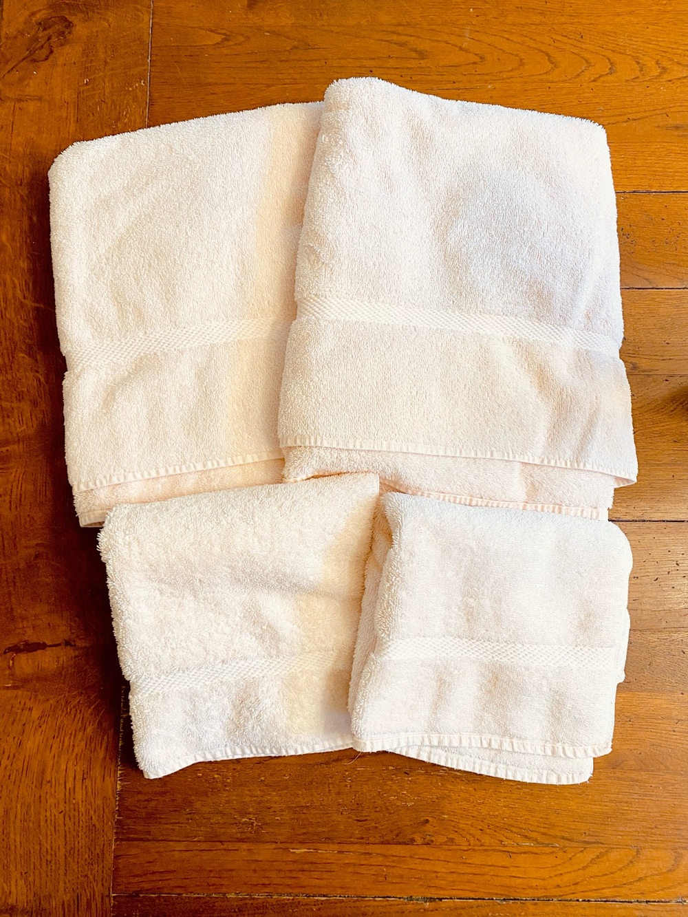 VTG Fieldcrest Royal Velvet Towels Pale Pink Rose 100% Cotton 2 Bath 2 Hand USA